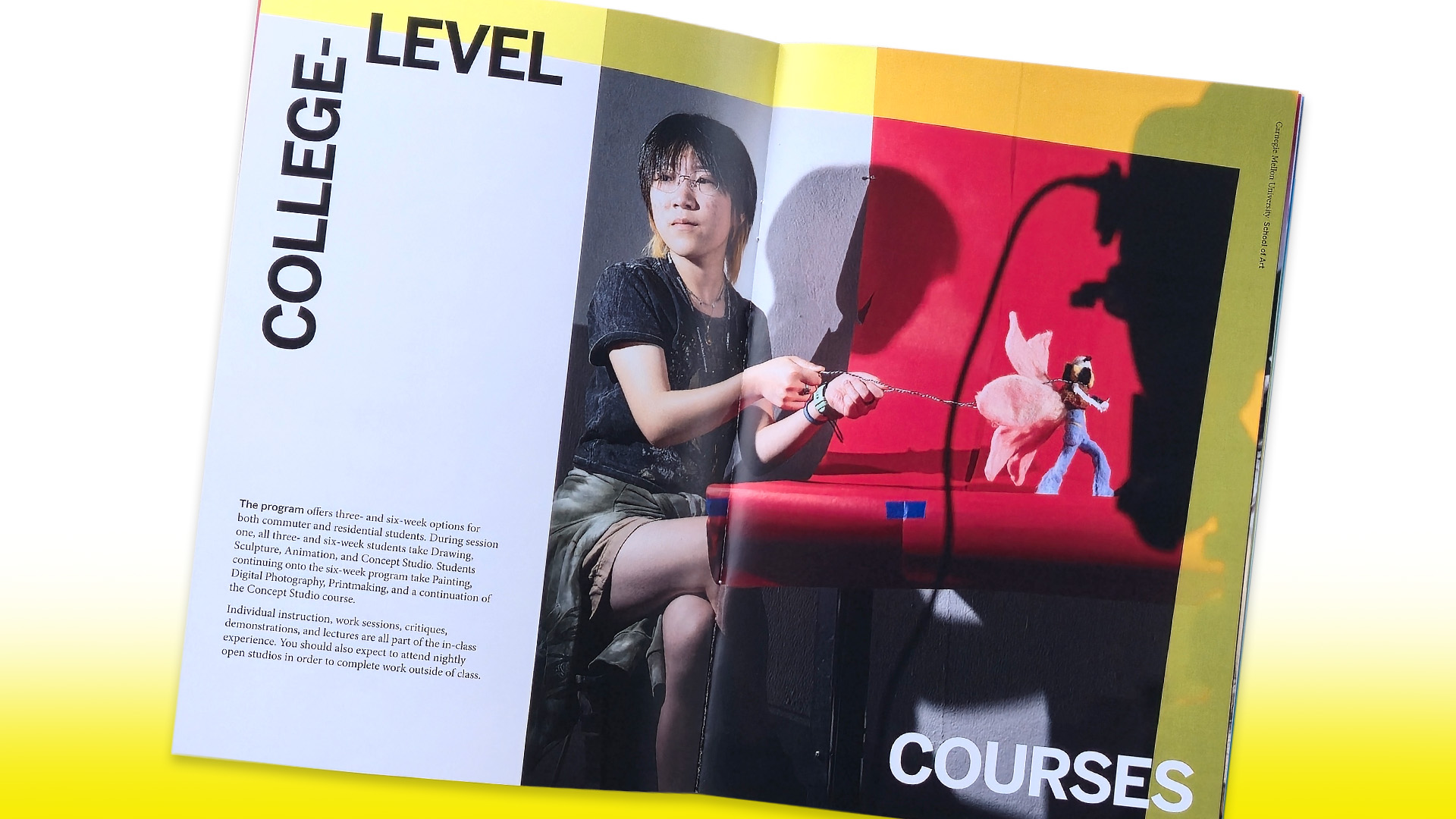 inside spread, of the CMU Art Pre-College brochure.