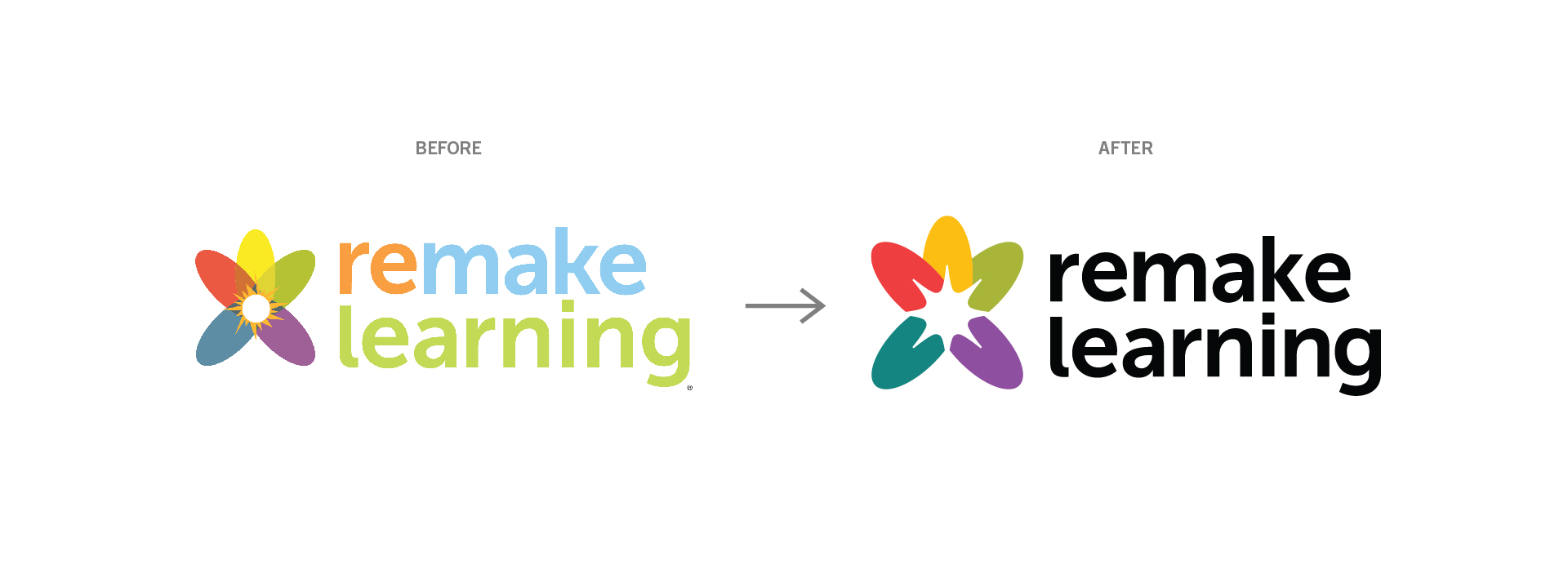 Remake Learning logo, before and after