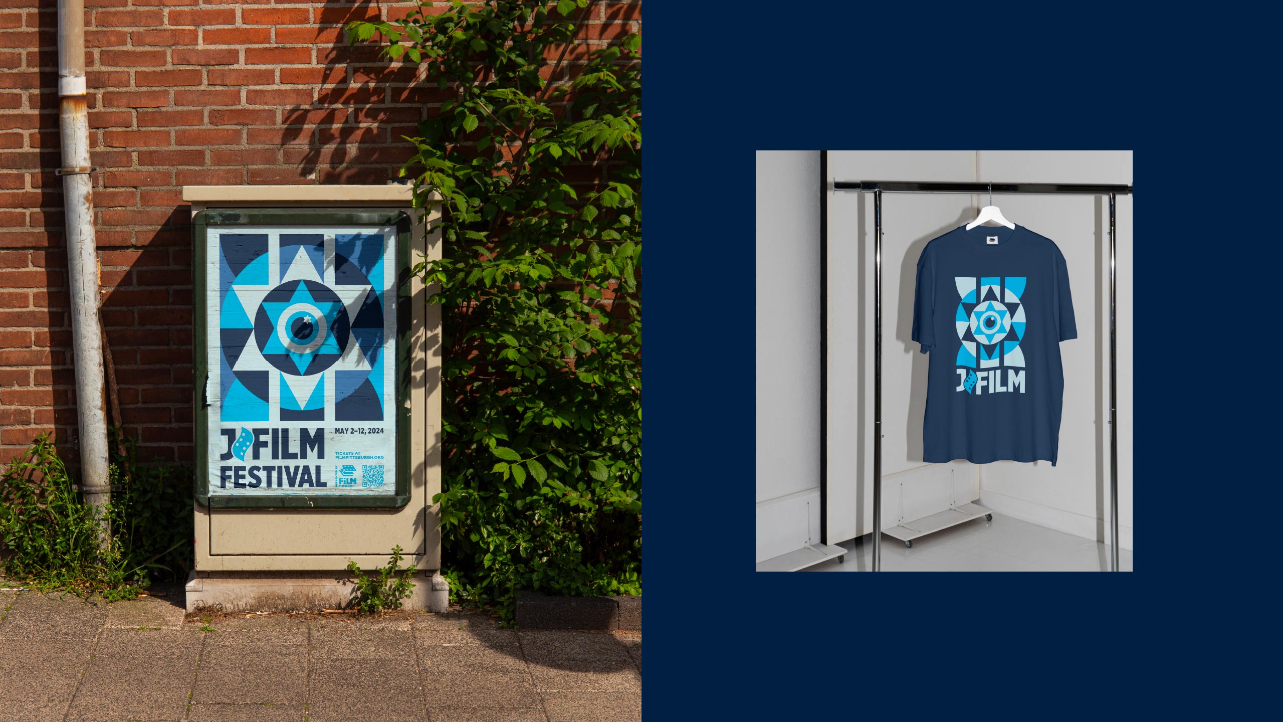JFilm Festival outdoor advertisement and official t-shirt.