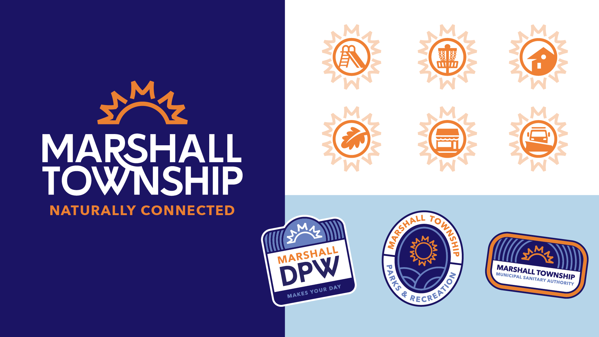 The Marshall Township logo & tagline, custom icons and department seals.