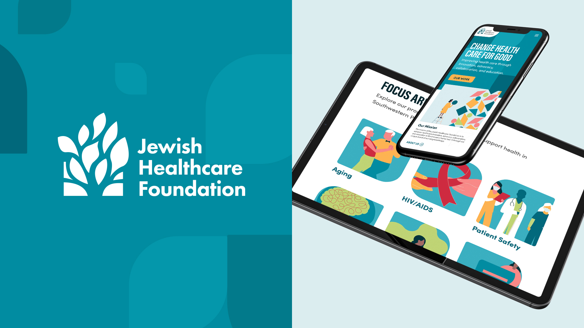 The refined JHF logo and custom illustrated graphics from the new website.