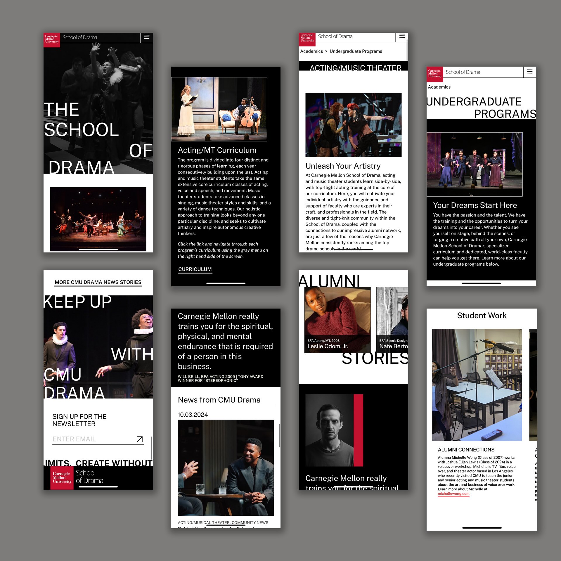 Carnegie Mellon School of Drama website mobile screens