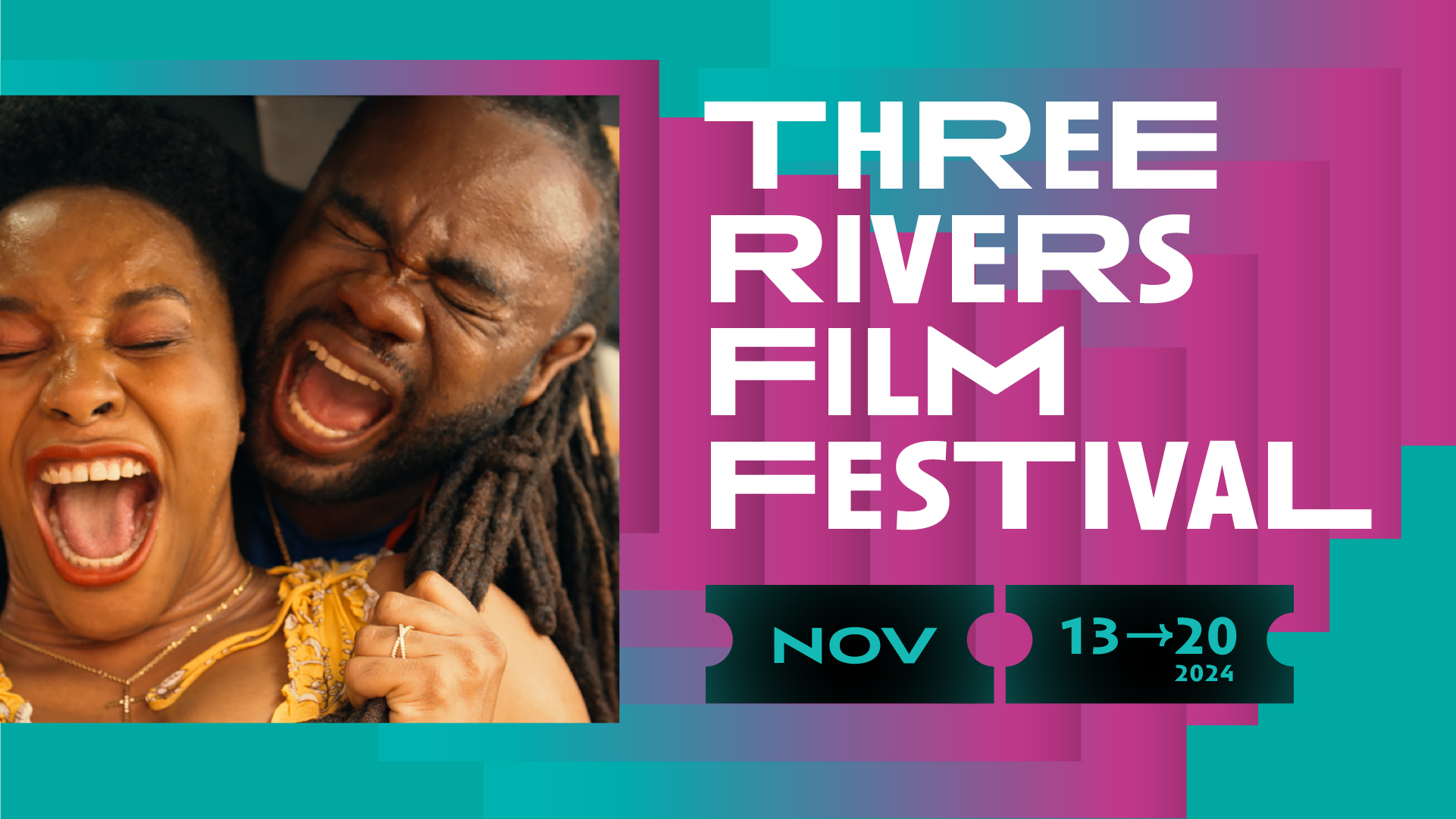 Promo for the 2024 Three Rivers Film Festival that includes a film still.