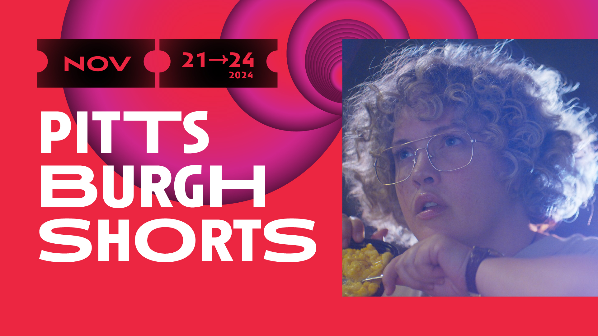 Promo for the 2024 Pittsburgh Shorts Film Festival, including a film still.